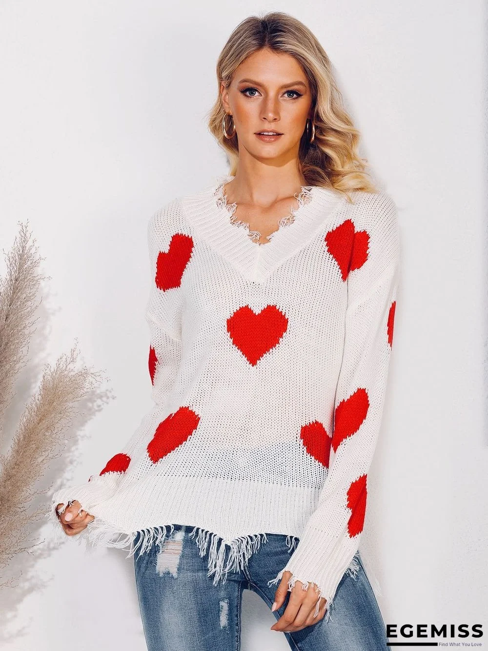 Long Sleeve Graphic V Neck Sweater | EGEMISS