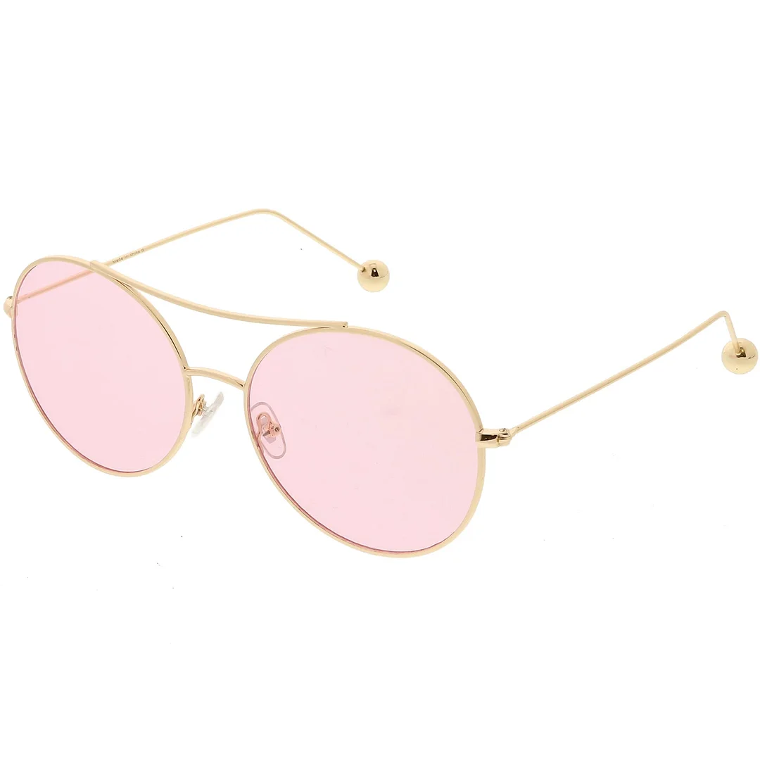 Premium Oversize Round glasses Metal Double Nose Bridge Color Flat Lens 59mm