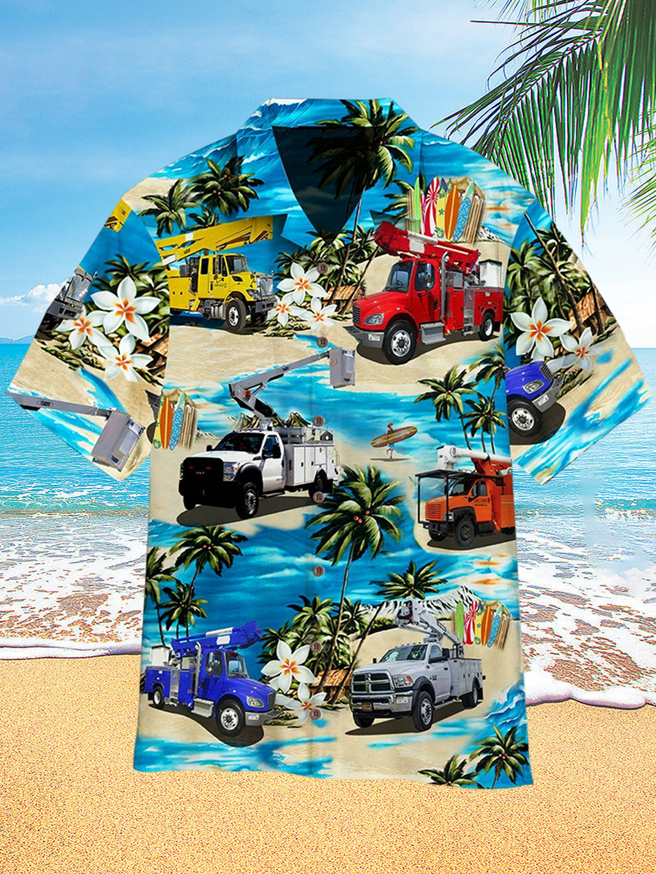 Concrete Mixer Beach Hawaiian Print Men's Short Sleeve Cuban Collar Shirt PLUSCLOTHESMAN