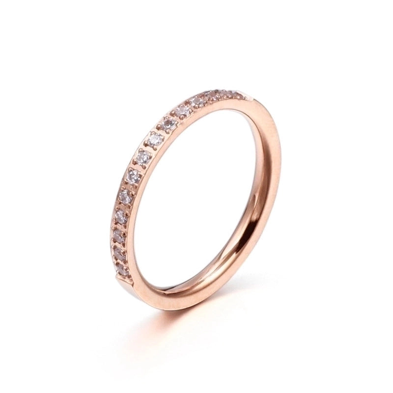 New Korean Simple Fashion Single Row Zircon Creative Jewelry Stainless Steel Ring