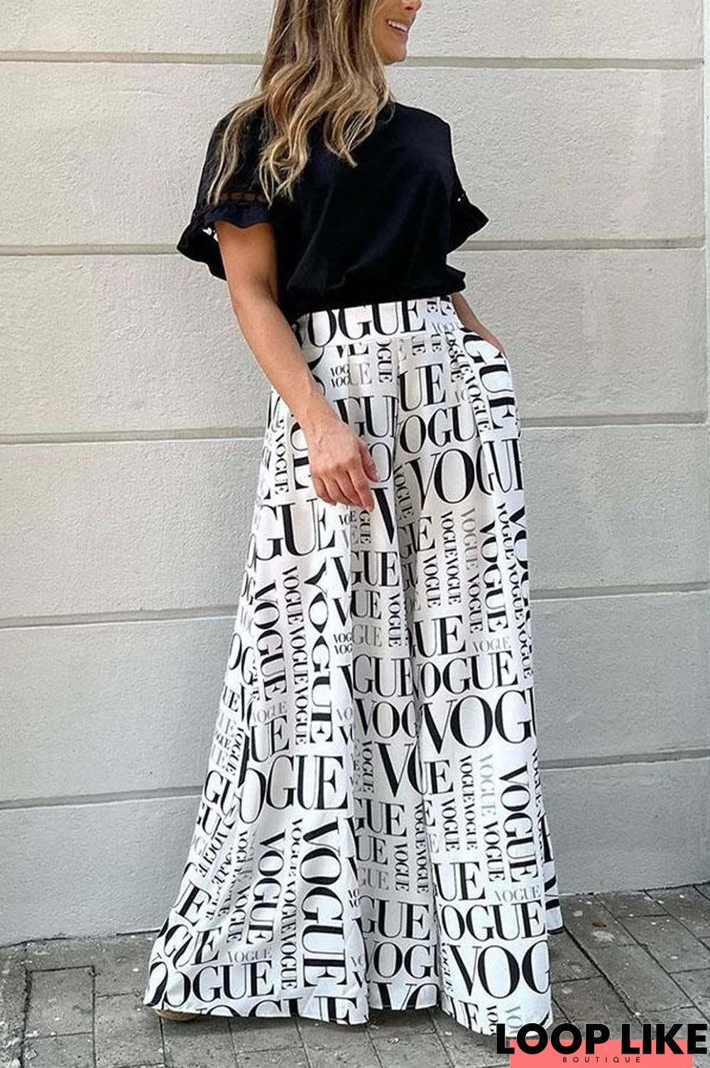 Printed Casual Vogue Letters Wide-leg Pants