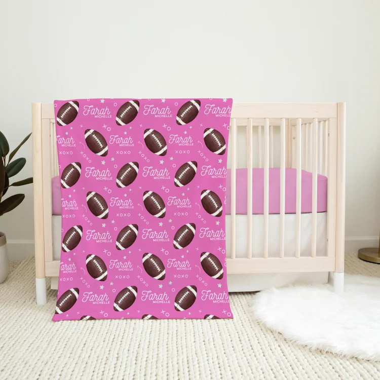 Personalized Girl Football Baby Swaddle Newborn Swaddle Blanket Set|Set32