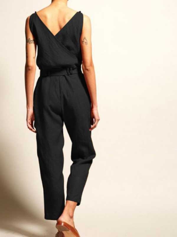 Double Take Full Size V-Neck Sleeveless Jumpsuit with Pockets main image 1