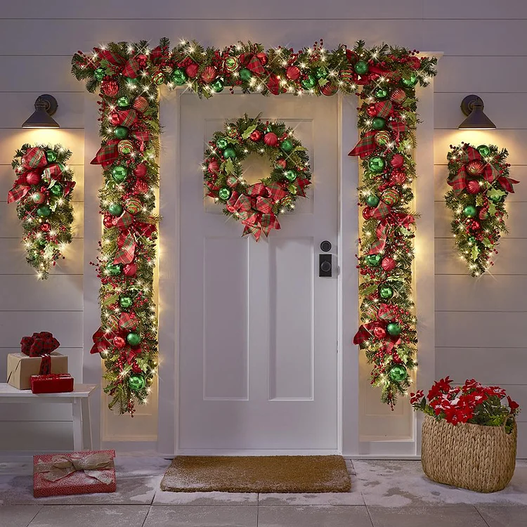 🔥kukelife🔥The Cordless Prelit Christmas Plaid Holiday Trim