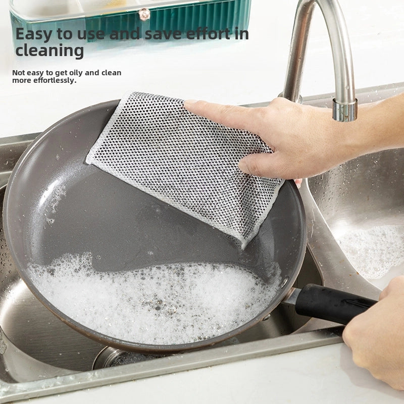 Double-sided Silver Wire Dish Cloth Steel Wire Cloth Instead Of Steel Ball Non-stick Oil Dish Towel Kitchen Stove Washing Bowl Washing Pot