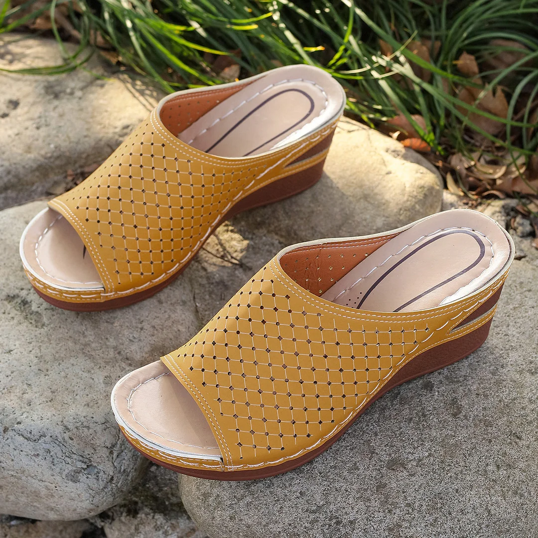 Breakj Breakj Women Large-Size Slopes And Summer New Fish Mouth Hollow Breathable Wear Thick-Bottomed Slippers Women