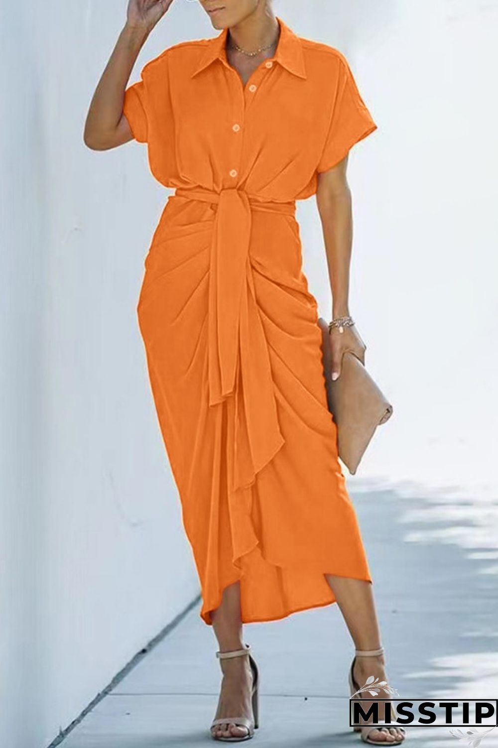 Green Casual Solid Patchwork Turndown Collar Shirt Dress Dresses