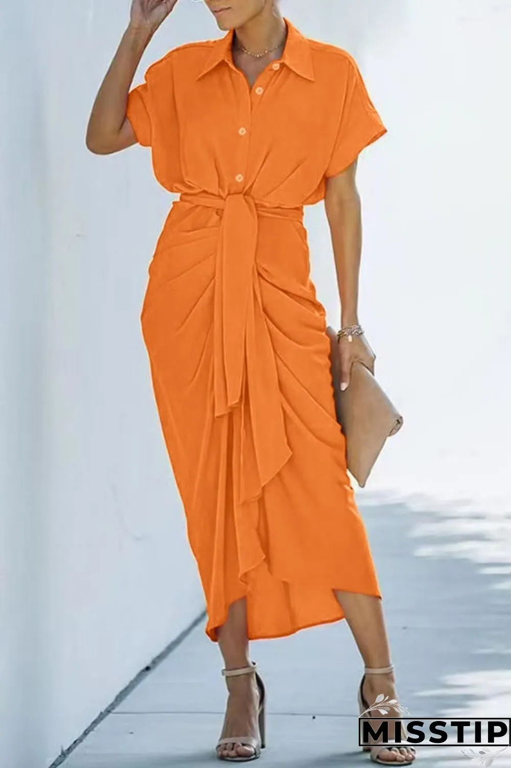 Green Casual Solid Patchwork Turndown Collar Shirt Dress Dresses
