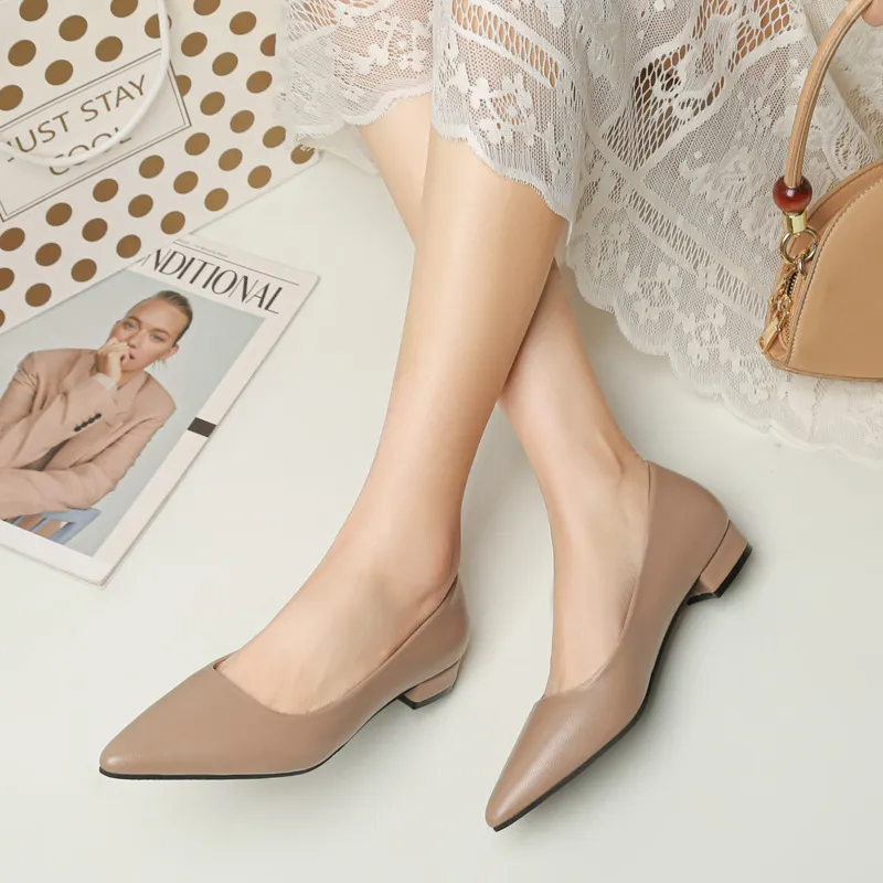 Breakj Breakj Pointed Light-Mouthed Square Heel Small Leather Shoes Women Business And Leisure Elegant Commute Single Shoes Fashion High Heels Women Four Seasons