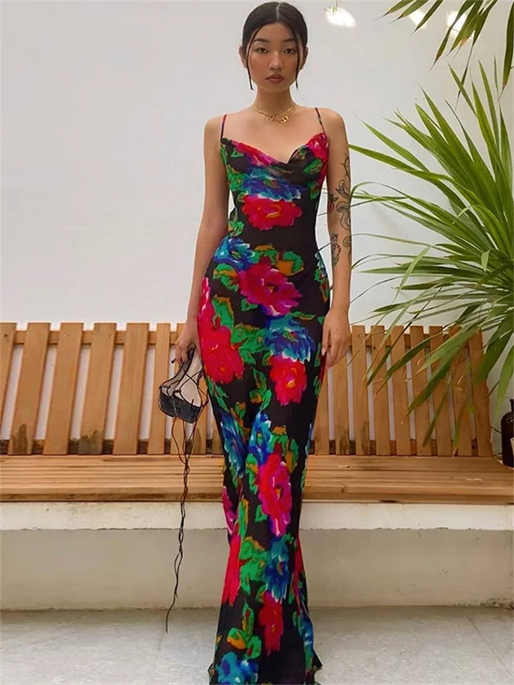 New Sexy Floral Suspenders Women's Black Dresses | IFYHOME