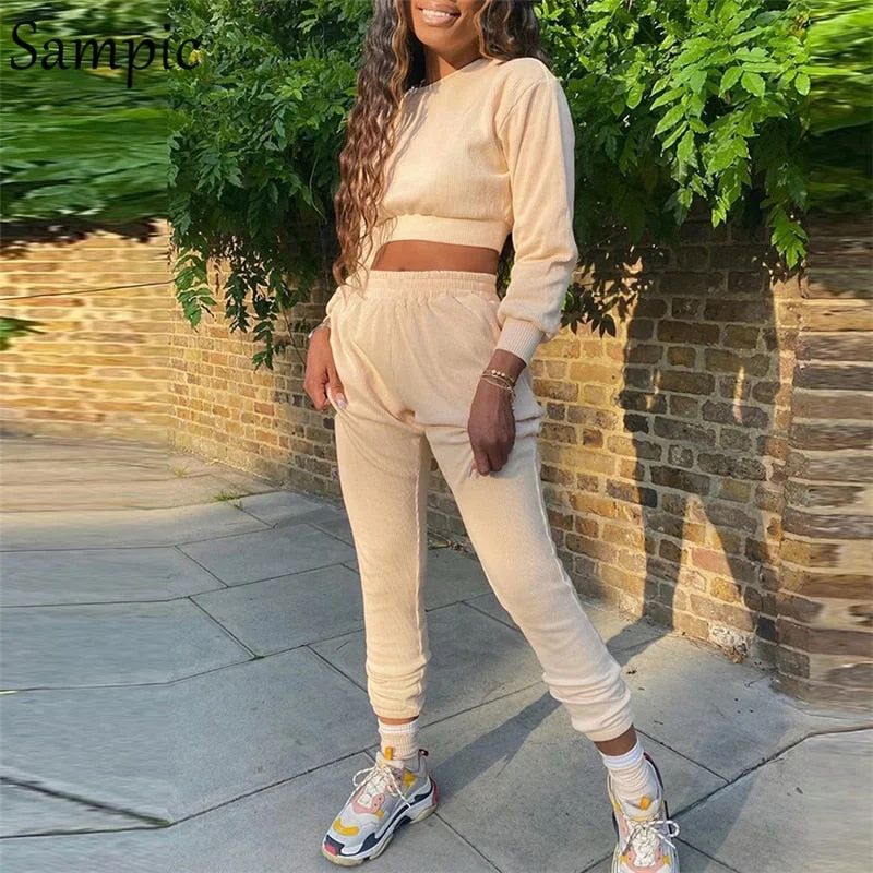 Sampic Casual Women Tracksuit Pants Set Long Sleeve Sweatshirt Tops And Sport Long Pants Suit Two Piece Set 2020 Winter Outfits