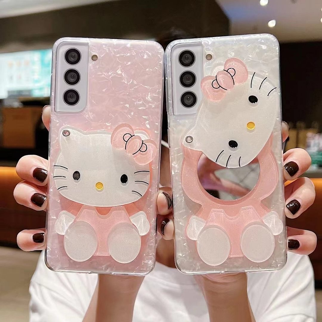 Premium Cat With Makeup Mirror Phone Cases For Samsung 