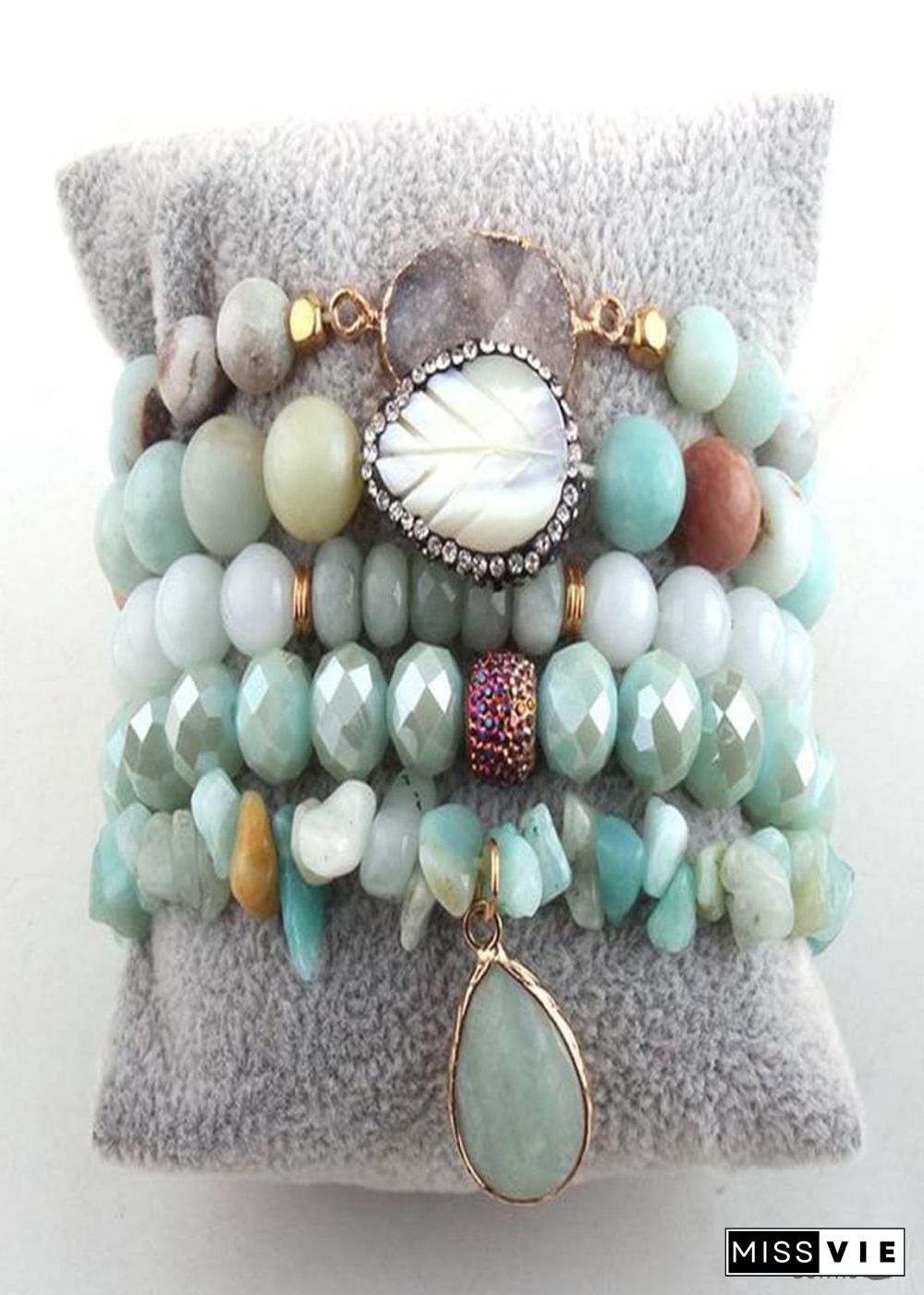 Boho Bracelet, RH Bracelet Set, Diamon Leaf, Natural Stones in Green, Rose, Purple