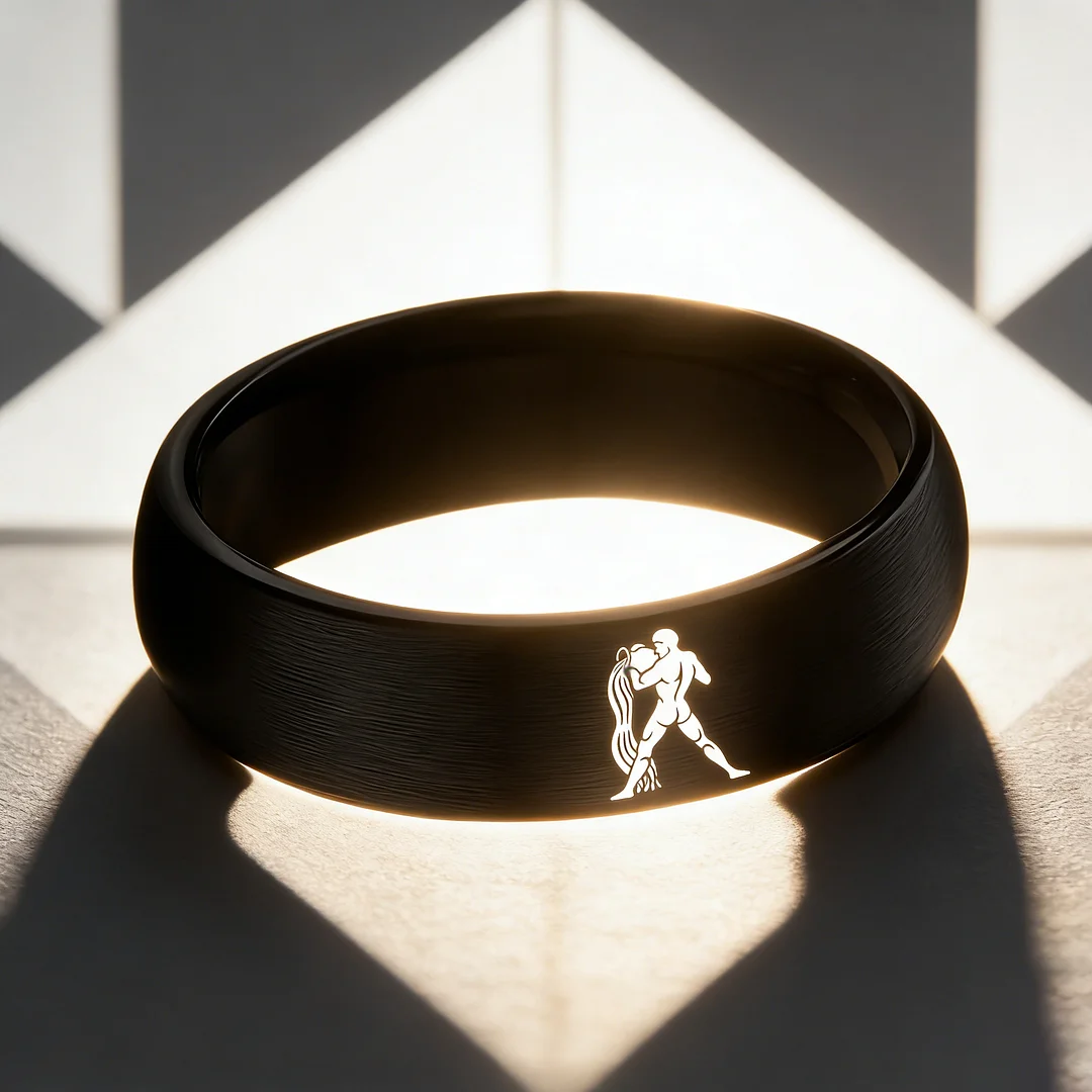 Dome Black Tungsten Carbide Rings Aquarius Couples Tungsten Wedding Bands for Men or Women 4MM 6MM 8MM Width