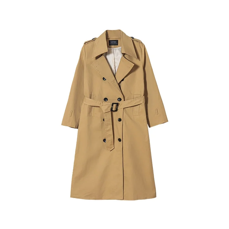 Toppies 2021 Spring Long Trench Coat Women Double Breasted Slim Trench Coat Female Outwear Fashion Windbreaker