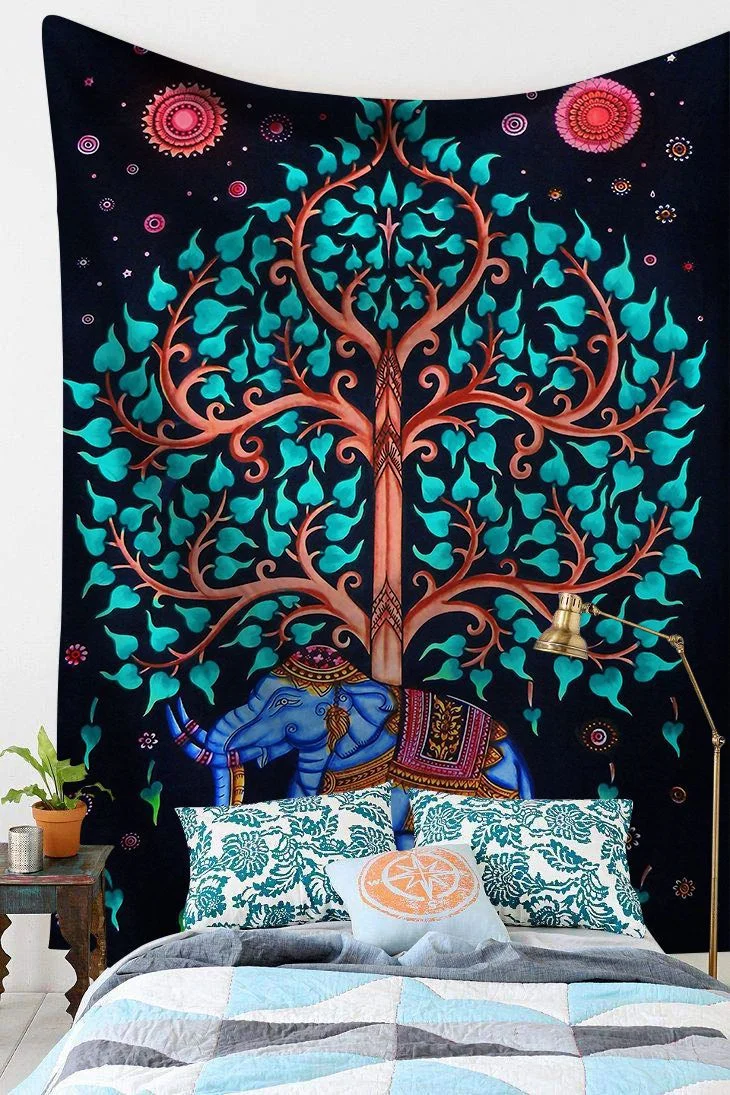 Bohemian Mandala Elephant Tapestry Wall Hanging Sandy Beach Picnic Throw Rug Blanket Camping Tent Travel Sleeping Pad Bedspread