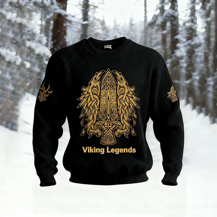 Men's Retro Viking Style Crew Neck Comfortable Knit Sweater