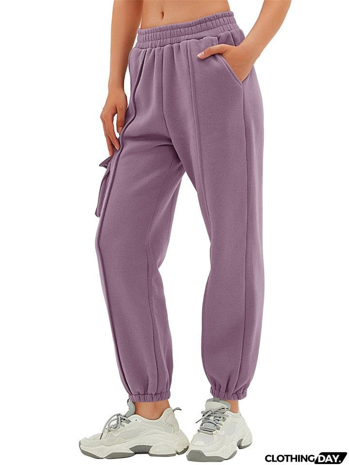 Ladies New Ankle-tied Flap Pocket Cargo Sweatpants