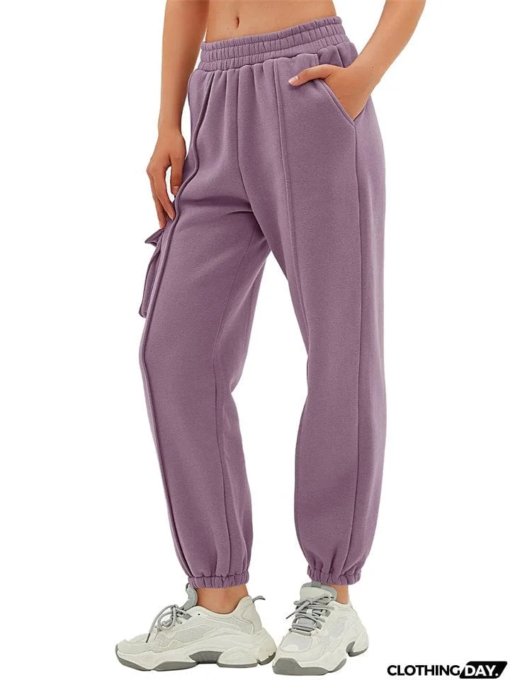 Ladies New Ankle-tied Flap Pocket Cargo Sweatpants