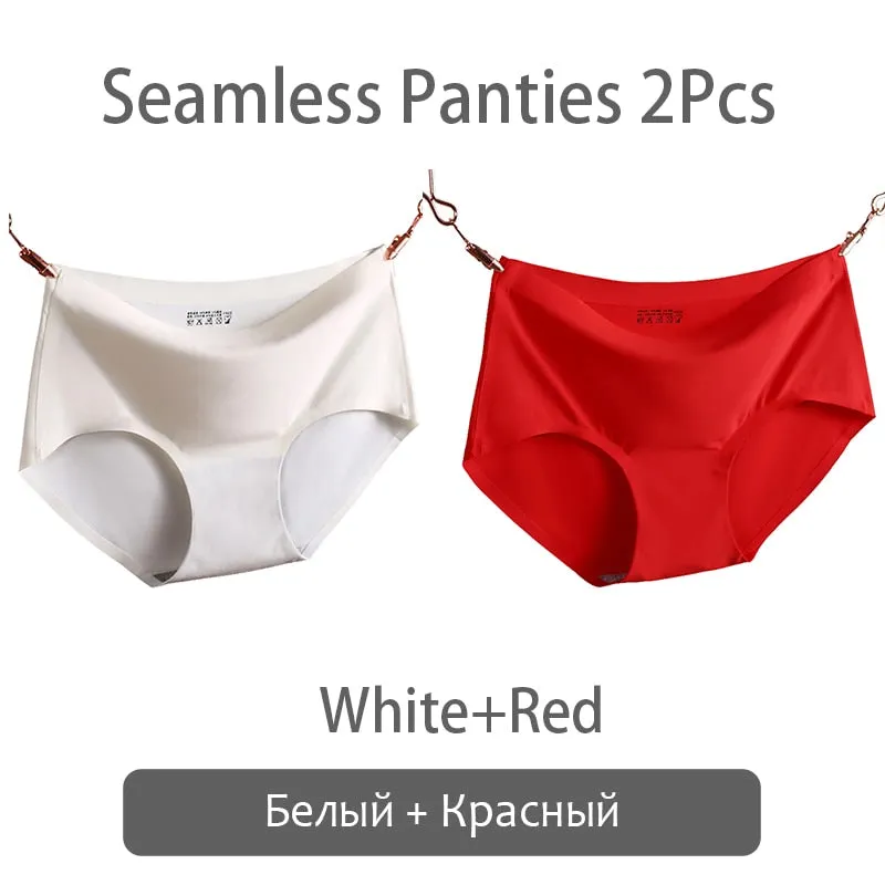 FINETOO Seamless Panties Women Ice Silk Underwear M-2XL Soft Female Underpants Big Size Seamless Underwear 2Pcs/set Girls Briefs