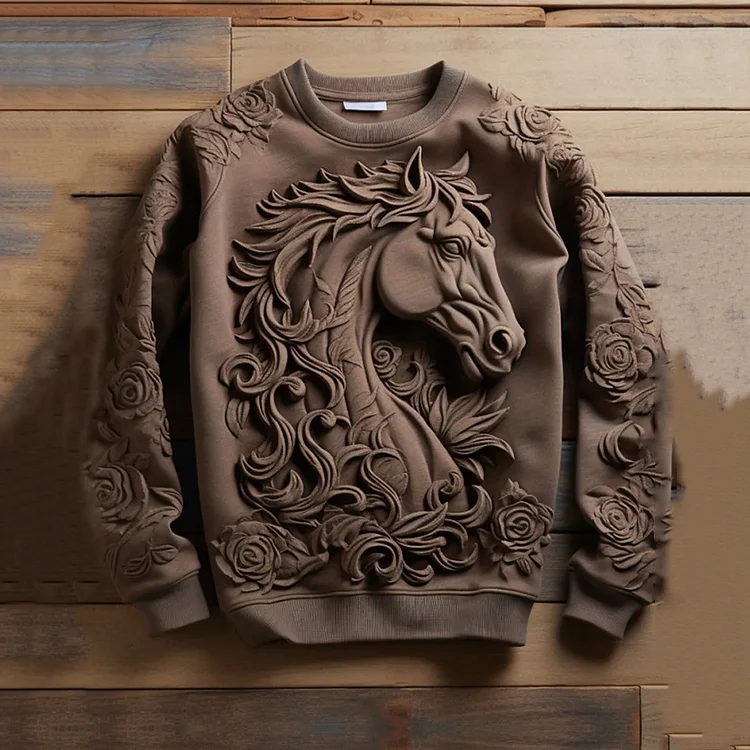 Comstylish Vintage Western Horse Print Casual Sweatshirt