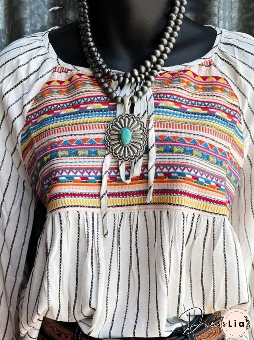 Tribal Casual Crew Neck Shift Tops