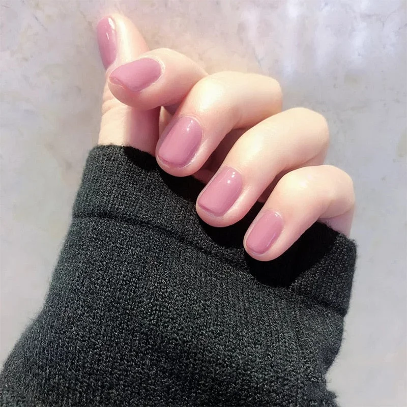 New Women Sweet Manicure Decorations Short Red Elegnet Fake Nail Tips with Glue Full Cover Fashion Simple Solid Color False Nail-Nail Inspo