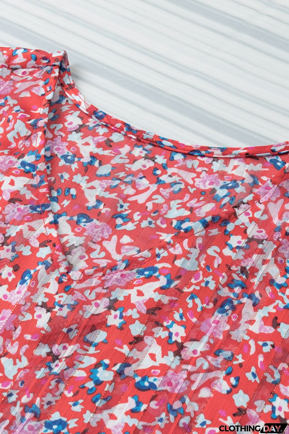 Printed V-Neck Tunic Blouse