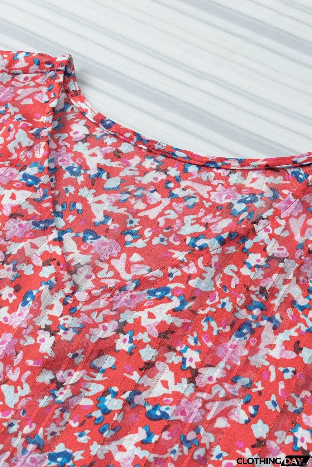 Printed V-Neck Tunic Blouse