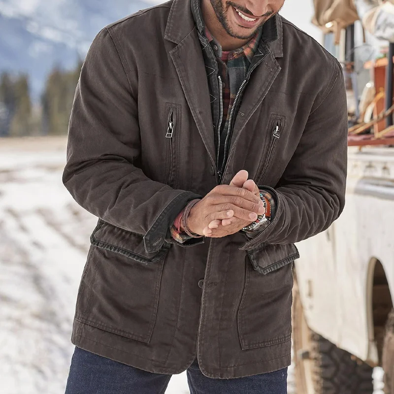 Flannel Lined Contrast Stitching Travel Jacket