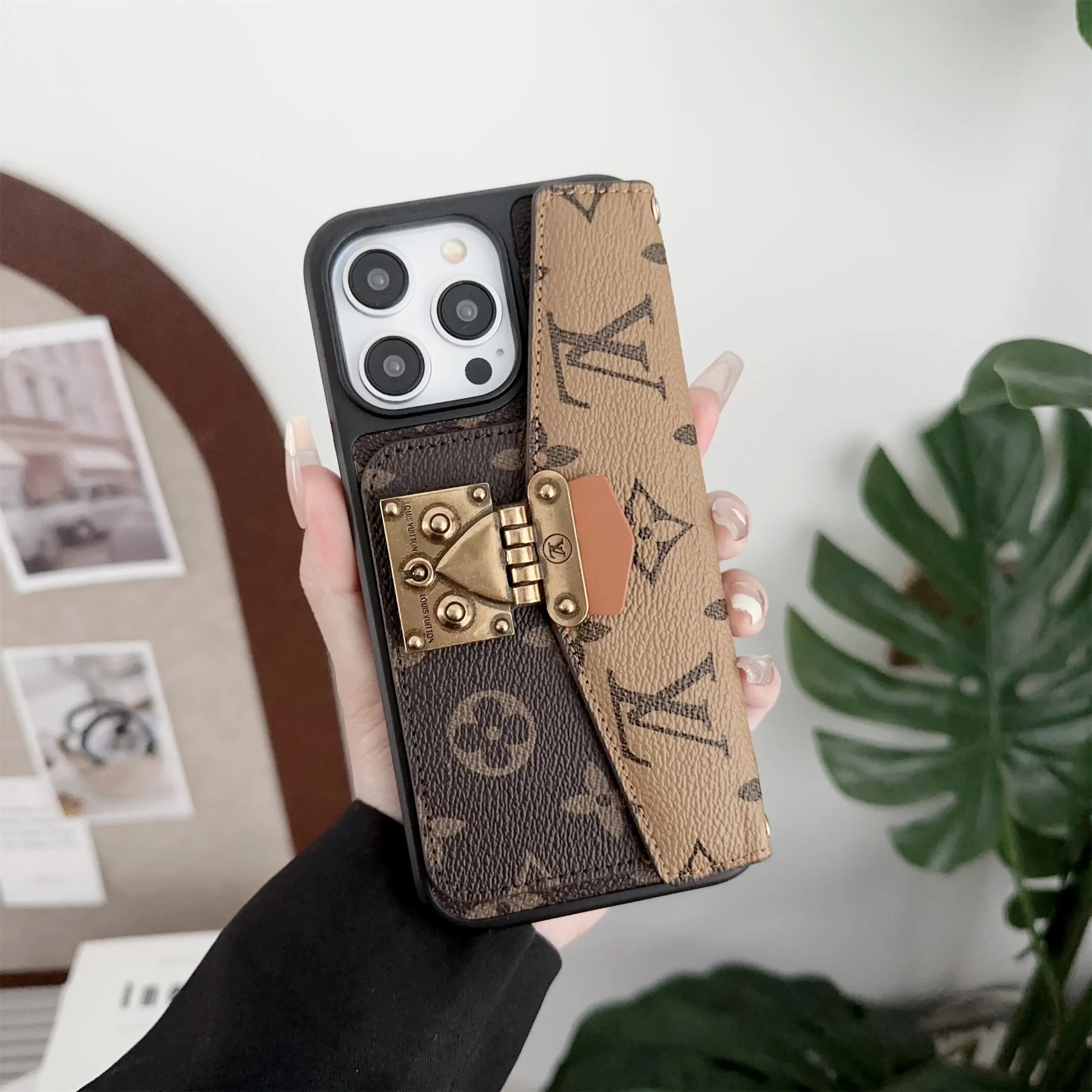 LV Dauphine Monogram Canvas Crossbody Postman Apple iPhone Wallet Case