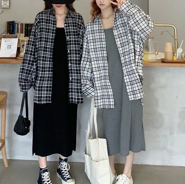Strappy Midi A-Line Dress / Plaid Shirt YP2184