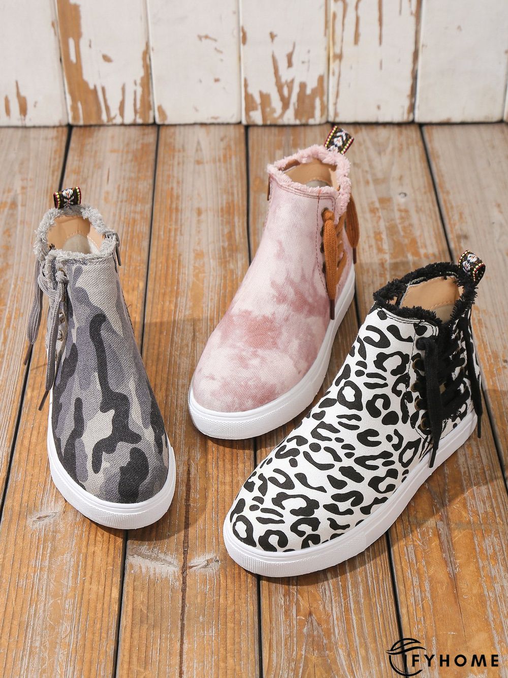 Casual Lace-up Decor Fringe High Top Canvas Shoes with Side Zip | IFYHOME