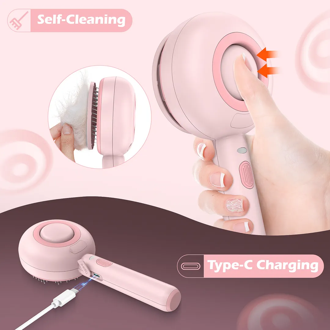 BEBANG Cat Steam Brush 3 in 1, One-Click Hair Removal Brush with Steam for Cats and Dogs