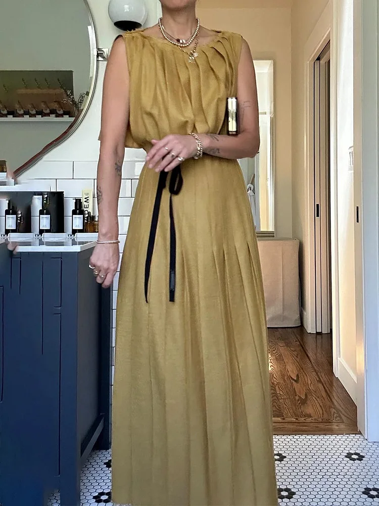 Cutout Hand Pleated Column Dress 