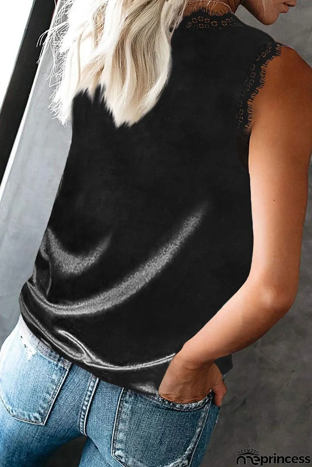 Dressy Eyelash Lace V Neck Tank Top