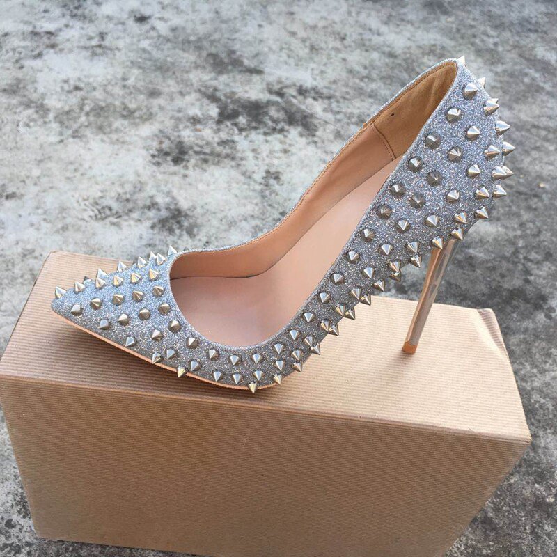 Canrulo Women Glitter Sequins Pointed Toe Stiletto Pumps Ladies Sparkly Party Wedding Shoes 8cm 10cm 12cm High Heels Customize
