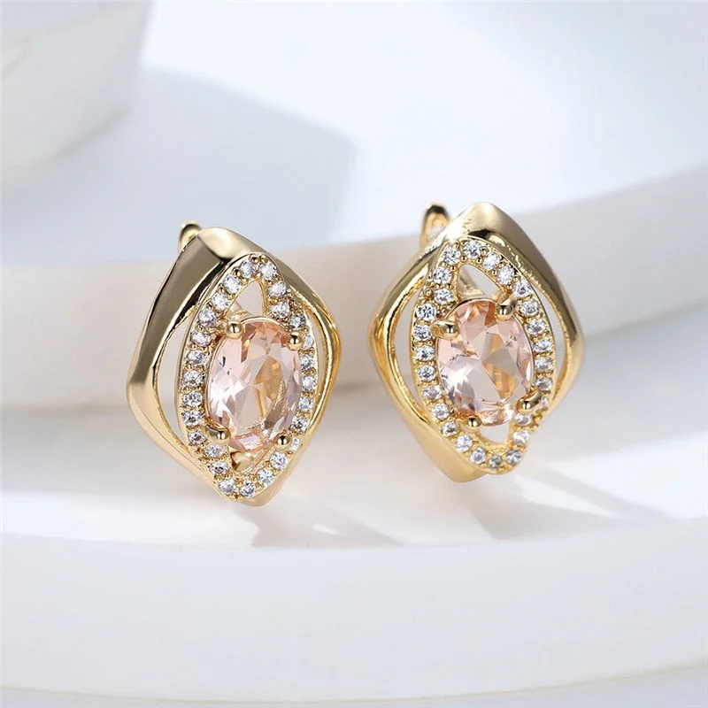 Cute Female Champagne Zircon Stone Hoop Earrings Vintage Hollow Crystal Earrings Boho Gold Color Wedding Earrings For Women