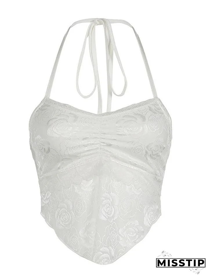 Rose Pattern Lace Cami Tank Top