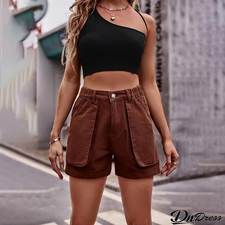 Buttoned Cargo Denim Shorts