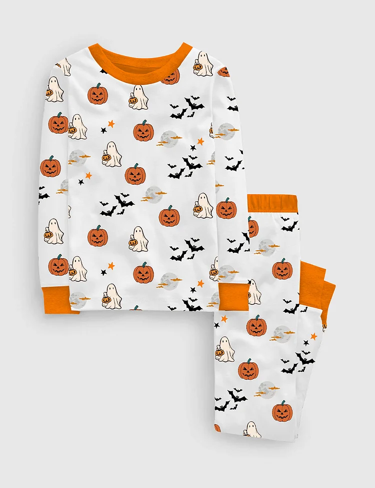 Kid's Spirit Halloween Pumpkin Boo Long Sleeve Pajama Set