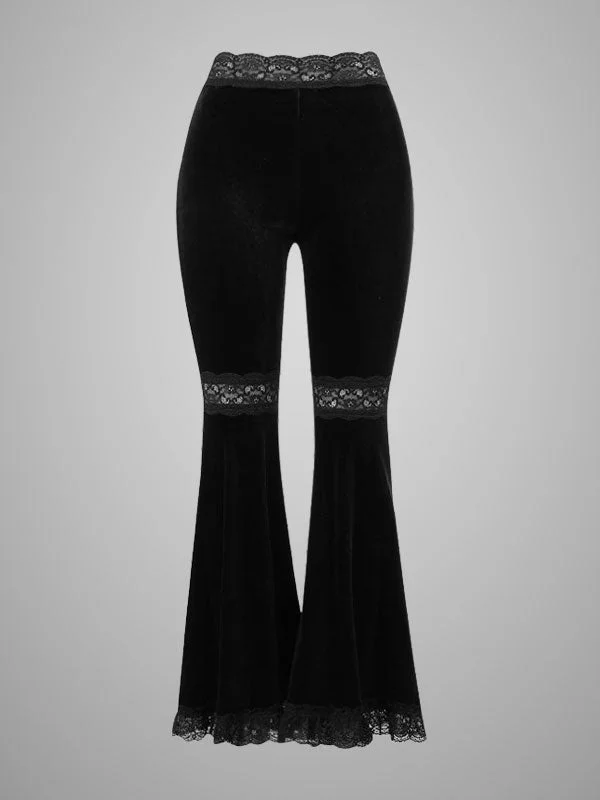 Gothic Lace Bottom Velvet Wide Leg Harem Flare Pants