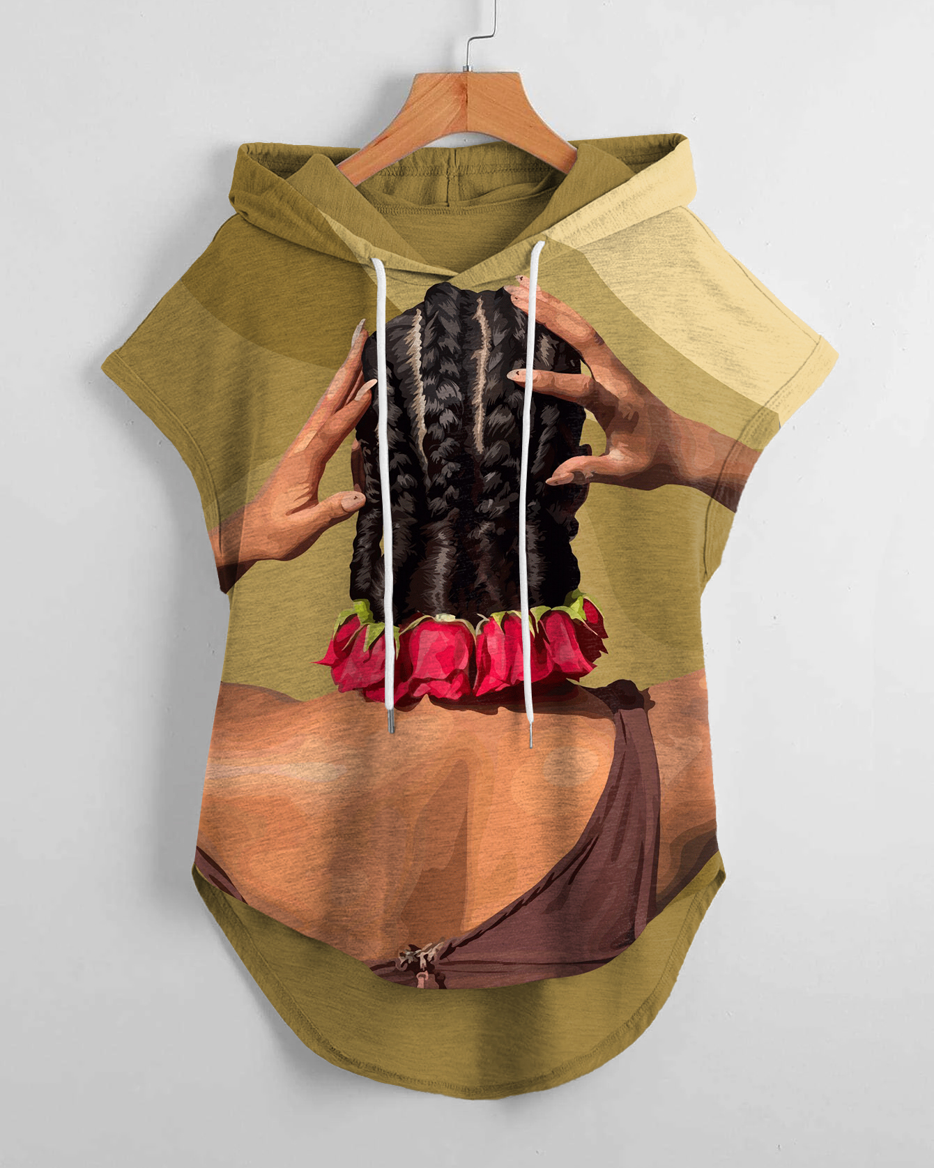 Fashion Artistic Holding Head Woman Print Drawstring Hooded Tee