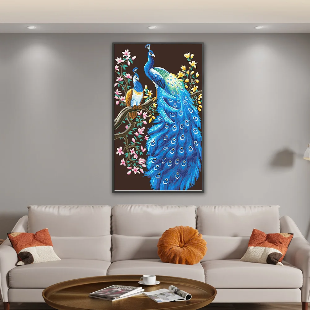 9CT Full Cross Stitch Bead Embroidery - Peacock(Canvas|45*78CM)
