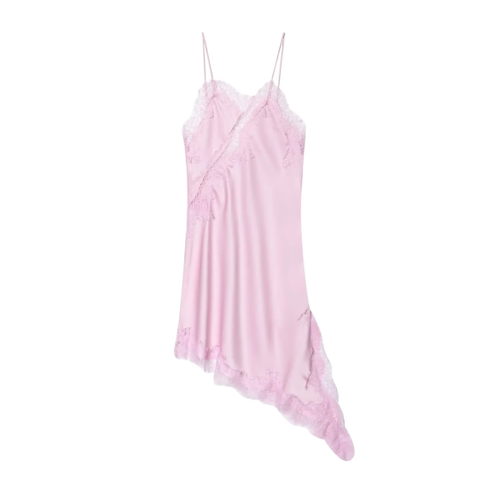 Solid Lace Trim Spaghetti Strap Irregular Hem Mini Slip Dress