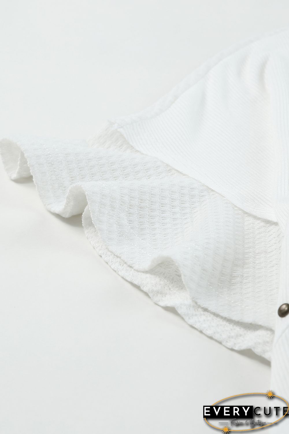 White Contrast Knit Splicing V Neck Studded Blouse
