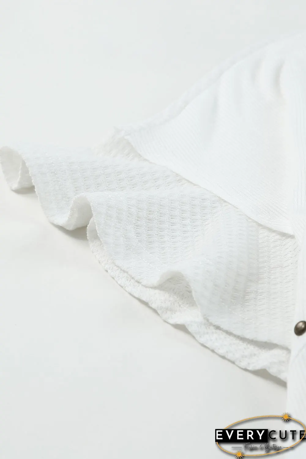 White Contrast Knit Splicing V Neck Studded Blouse