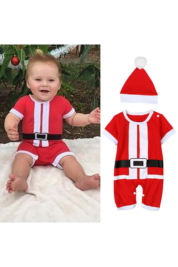 Cute Lovely Infant Short Sleeve Christmas Santa Claus Costume Red-elleschic