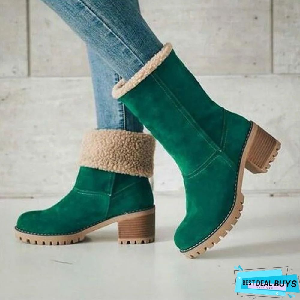 Square Heel Short Plush Snow Boots