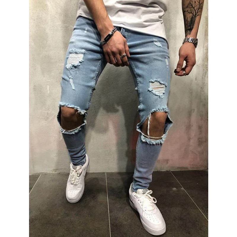 Placestovisits Mens Jeans New Ripped Slim Fit Trousers